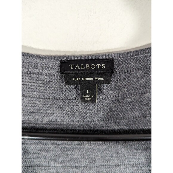 Talbots Grey Merino Wool Fringe Open Front Cardigan Women Size L - Picture 3 of 5